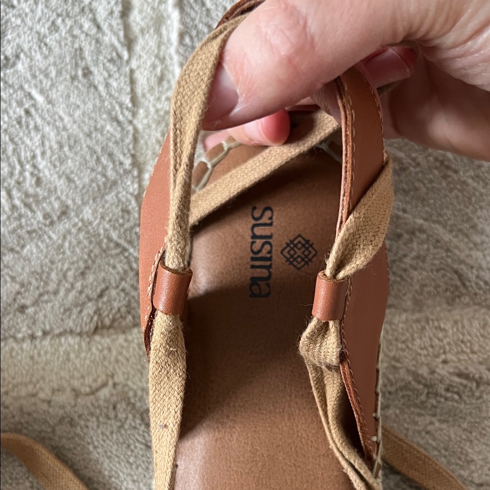 Susina Brown Leather Espadrille Lace-Up Sandals - Picture 2 of 5